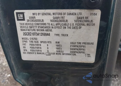 2004 Chevrolet Silverado 1500 Ls z USA, uszkodzony, nr VIN 2GCEC19T341269944